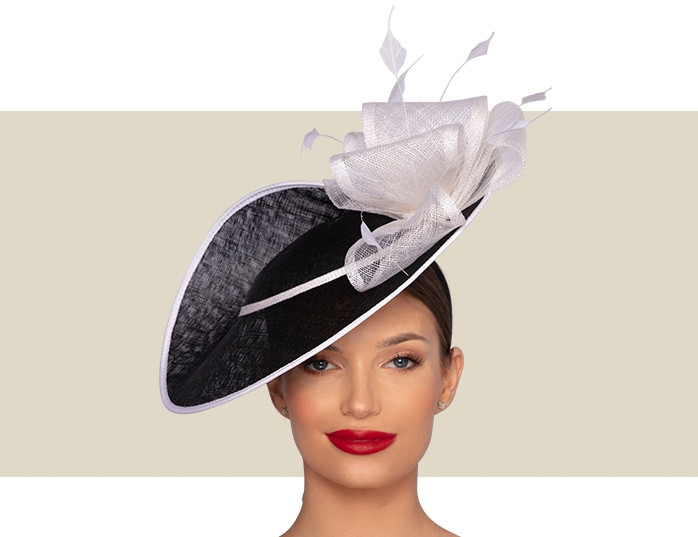 black and beige wedding hats