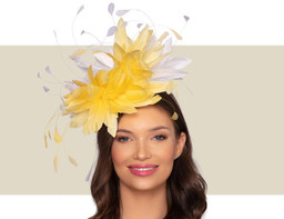 CHRISTIANE COCKTAIL HAT - Lemon Yellow and Ivory