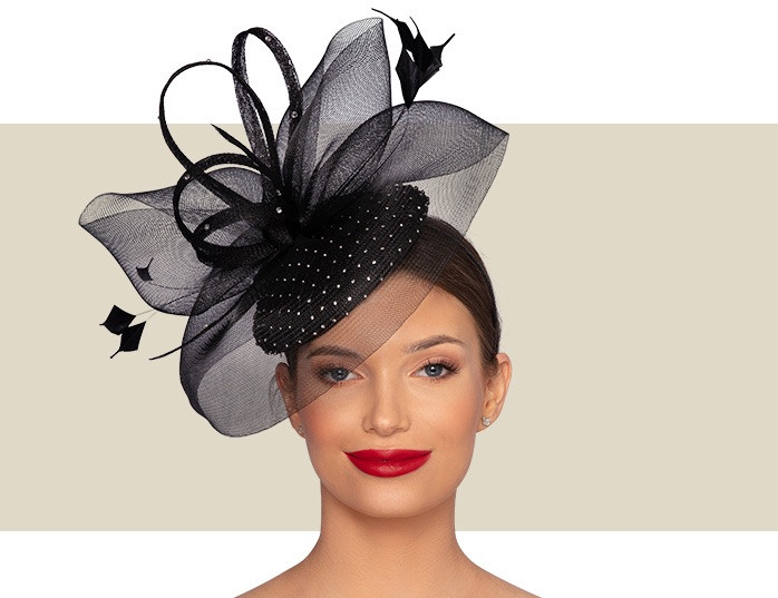 GEORGINE CRYSTAL FASCINATOR HAT - Black 