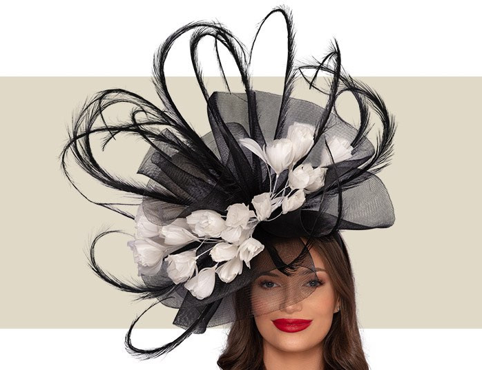GINEVRA FASCINATOR HAT - Black and Ivory - Gold Coast Couture