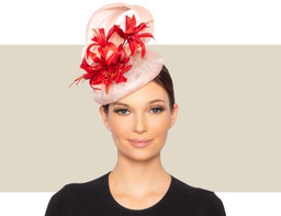 SHERI COCKTAIL HAT - Light Pink and Ruby Red