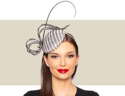 CARY COCKTAIL HAT - Ivory and Black Stripe