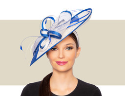 KINLEY FASCINATOR HAT - Blue and White