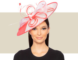KINLEY FASCINATOR HAT - Coral and White