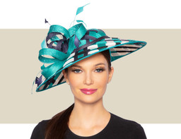 KARYN FANCY HAT - Navy Teal and Ivory