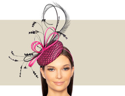ROXANNE COCKTAIL HAT - Fuchsia and Black