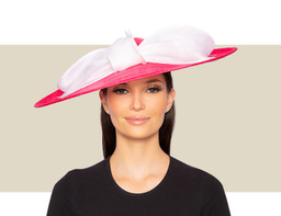 SADIE FASCINATOR HAT - Hot Pink and White