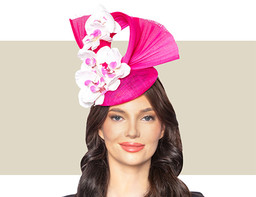 WHITNEY COCKTAIL HAT - Hot Pink and White