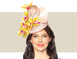 WHITNEY COCKTAIL HAT - Natural and Yellow