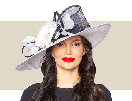 ANNALIESE HAT - White and Navy Blue - Gold Coast Couture