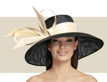 Navy Blue Downturn Brim Hat with Ivory 