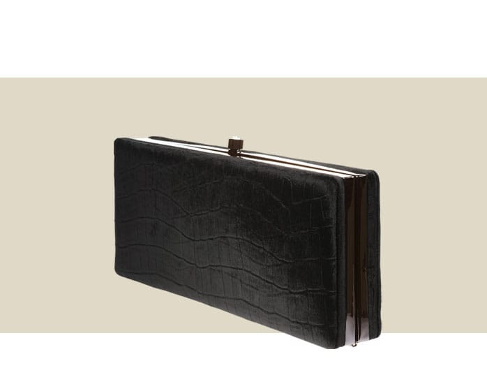 Large Leather Clutch | Black Silver