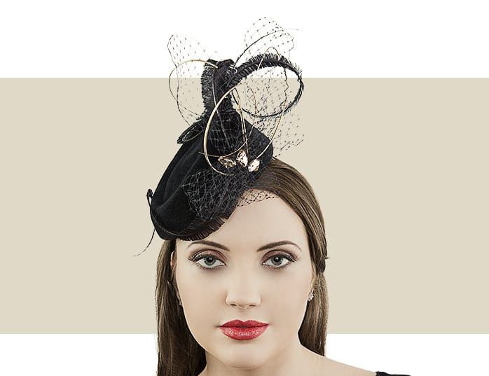 Gold Felt Pillbox Hat with Ostrich Feathers