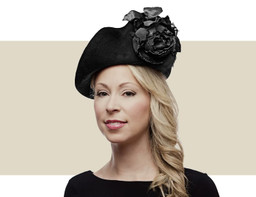 Philip Treacy black Oyster winter hat with flower trim
