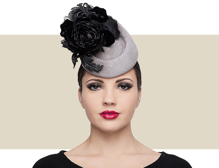 POINTED ROSETTE PILLBOX - Slate Grey 