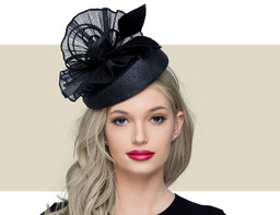 BAMBIE Fascinator Church Hat with Feathers - Black