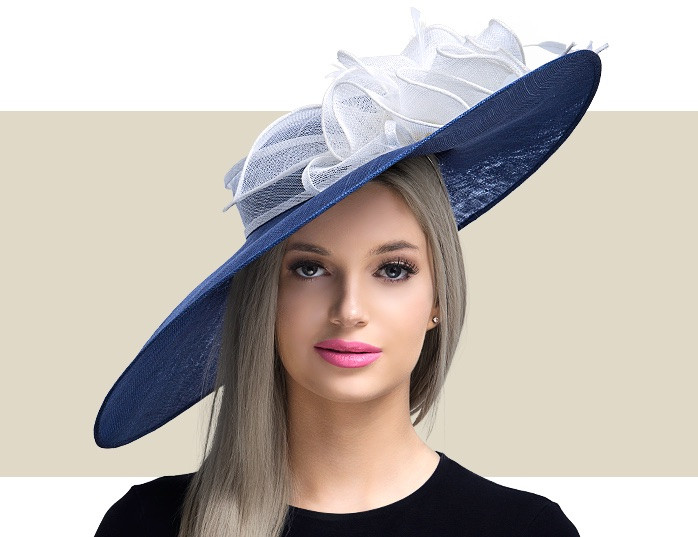 blue and white wedding hat