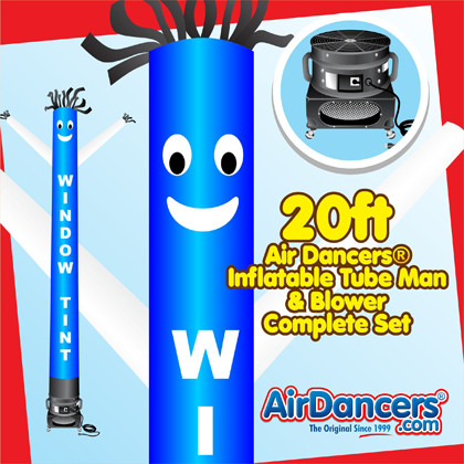 Blue White Window Tint Air Dancers® inflatable tube man & Blower Set 20ft