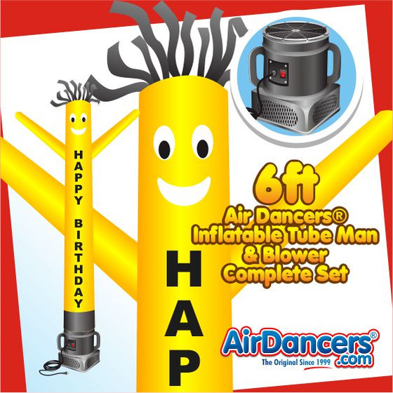 Happy Birthday Yellow Air Dancers® Inflatable Tube Man & Blower 6ft Set