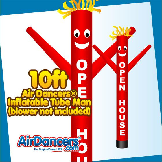 Red OPEN HOUSE Air Dancers® Inflatable Tube Man 10ft Attachment
