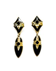 Vintage 80's EDGAR BEREBI Black & Gold Enamel Dangle Art Nouveau Earrings