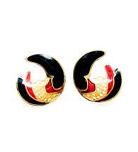 Vintage 80's EDGAR BEREBI Red & Black Enamel Crescent Art Nouveau Earrings