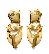 Vintage EDGAR BEREBI Ivory & Gold Enamel Art Nouveau Earrings