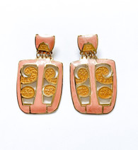Vintage EDGAR BEREBI Peach & Gold Enamel Art Nouveau Earrings