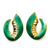 Vintage EDGAR BEREBI Emerald & Gold Enamel Art Nouveau Earrings