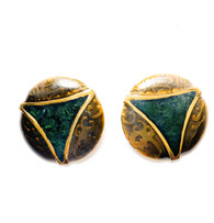 Vintage EDGAR BEREBI Bronze & Green Enamel Art Nouveau Earrings