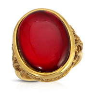 Vintage 60's Ruby Glass Cabachon Filigree Ring