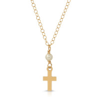 14KT GF Tiny Cross with Pearl on Classic Chain