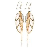 Mother of Pearl Feather Fringe Earrings