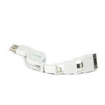 Lightning, 30 Pin, Micro USB Retract Cable - White