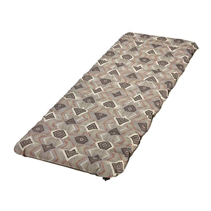 Wenzel Single NeverFlat Fabric Air Pad, brown with alternating diamond pattern, completely inflated and laying flat