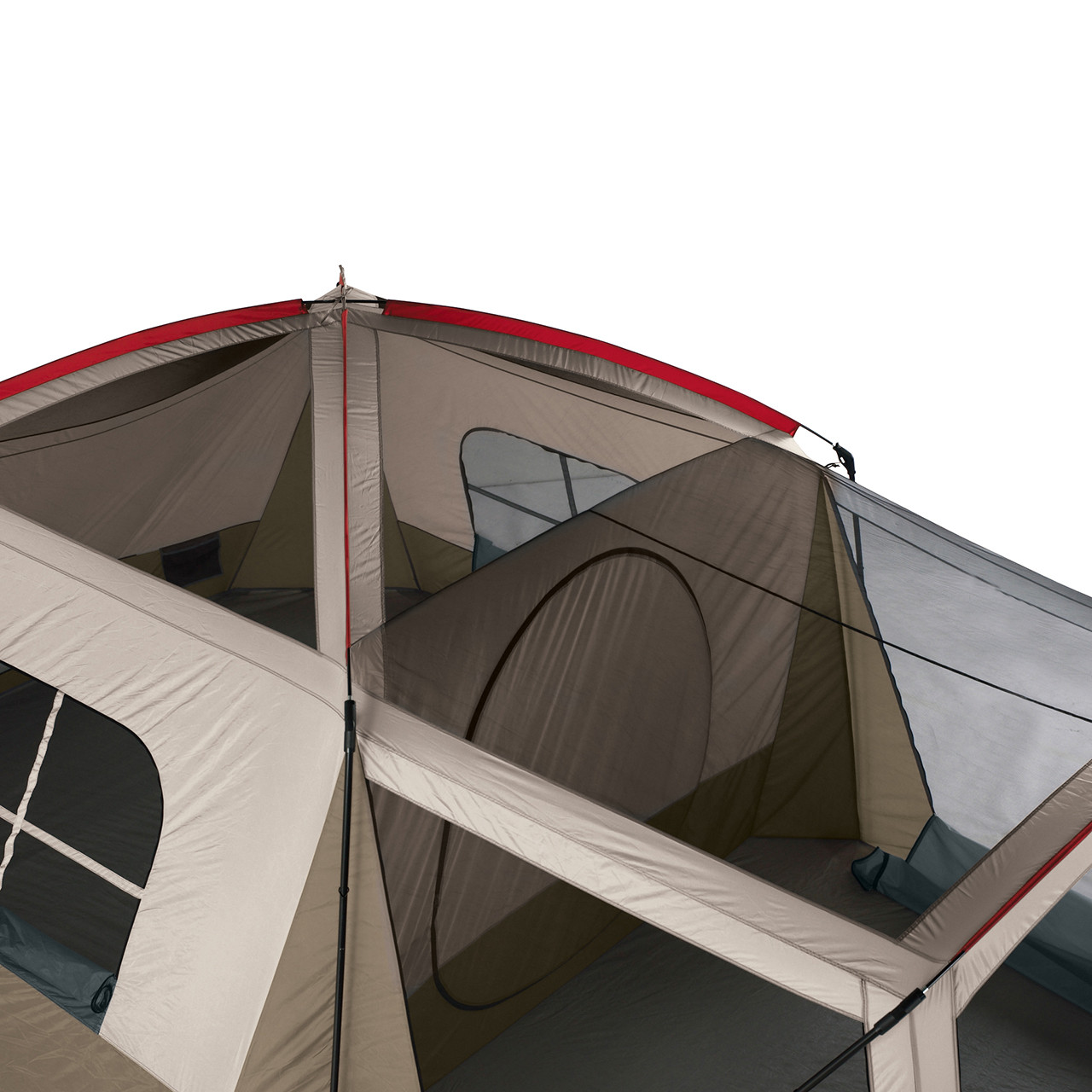 Top view of the Wenzel Klondike 8 tent setup without the rain fly on showing the mesh ceiling and interior of the tent