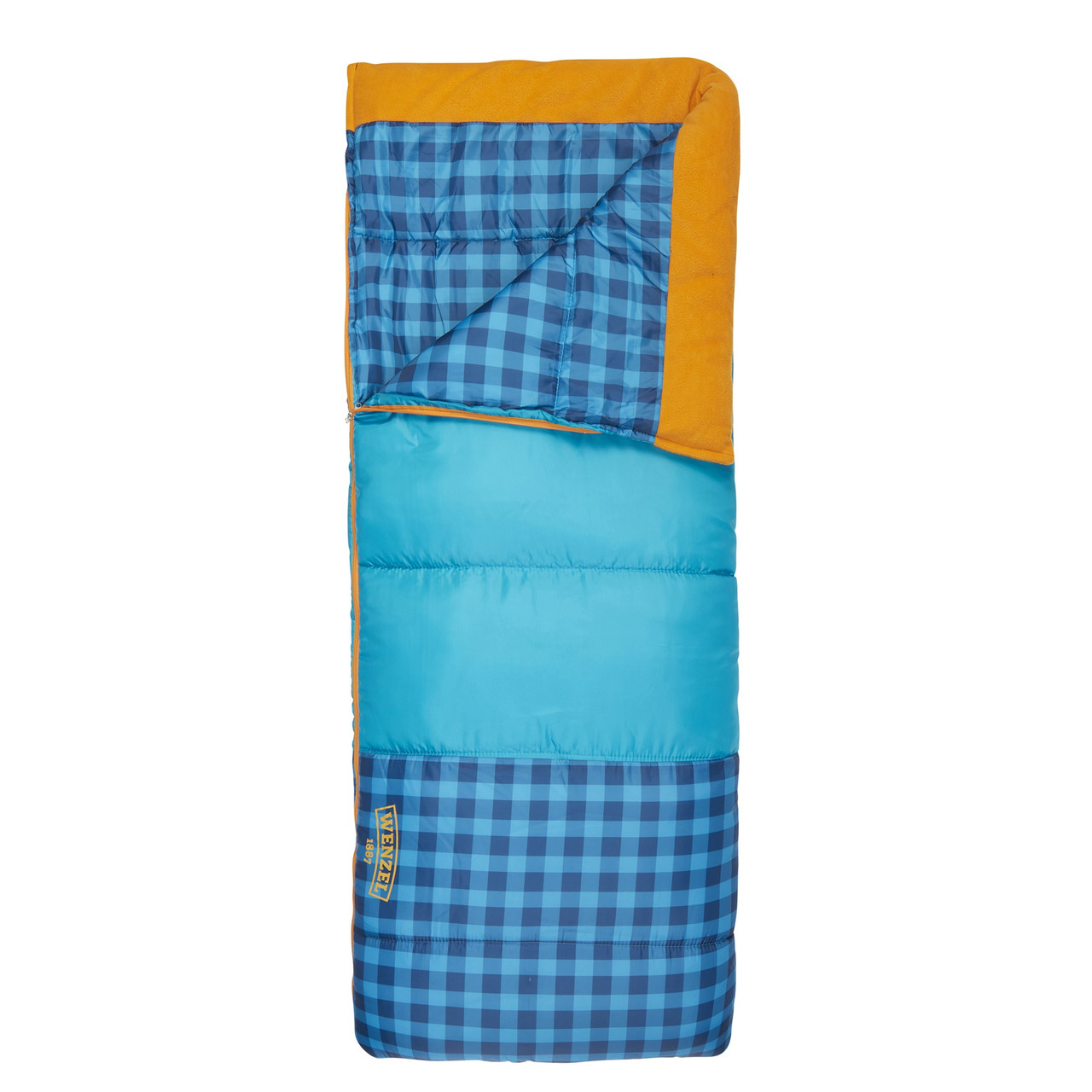 Wenzel Sapling Youth Sleeping Bag, blue, shown partially unzipped