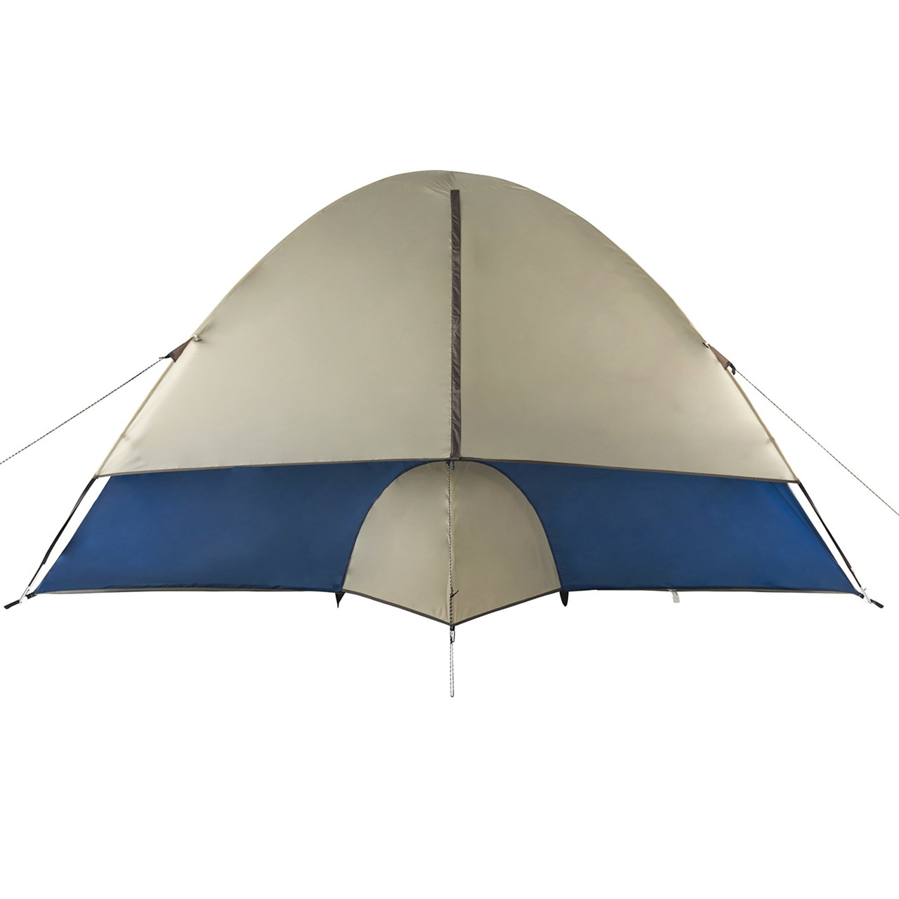 Wenzel Tamarack 6 Person Dome Tent, blue/white, rear view, with window fully closed
