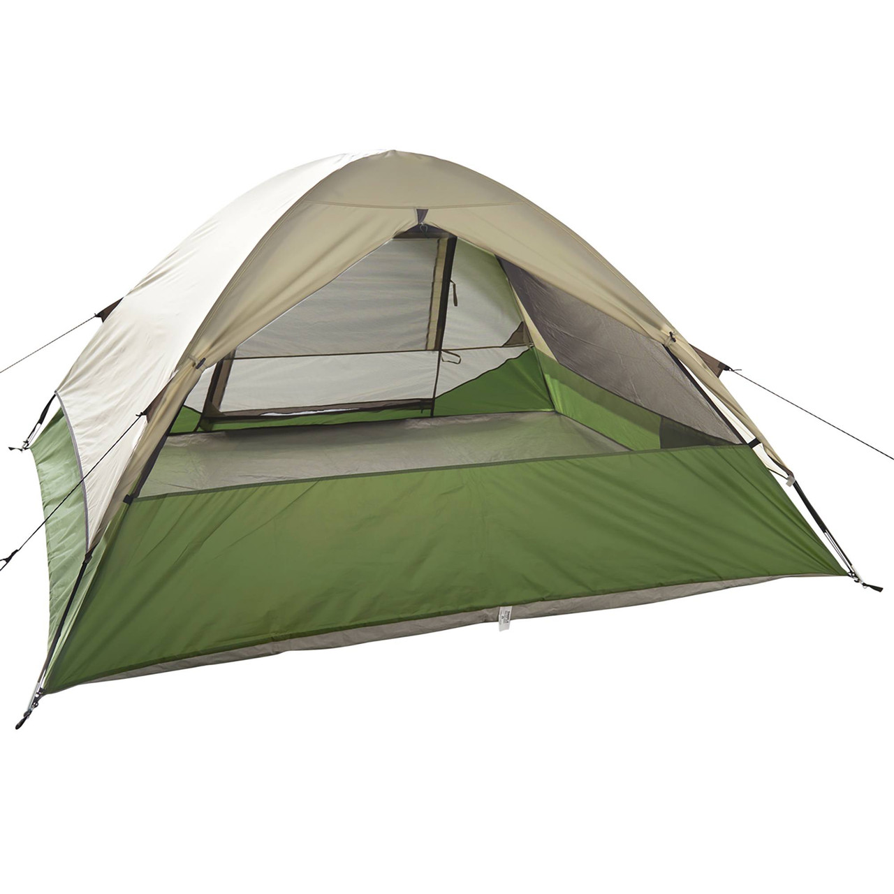 Wenzel Jack Pine 4 Person Dome Tent, green/white, rear view, with window opened