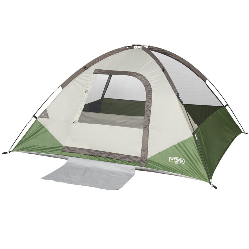 Wenzel Jack Pine 4 Person Dome Tent, green/white, front view, with no fly