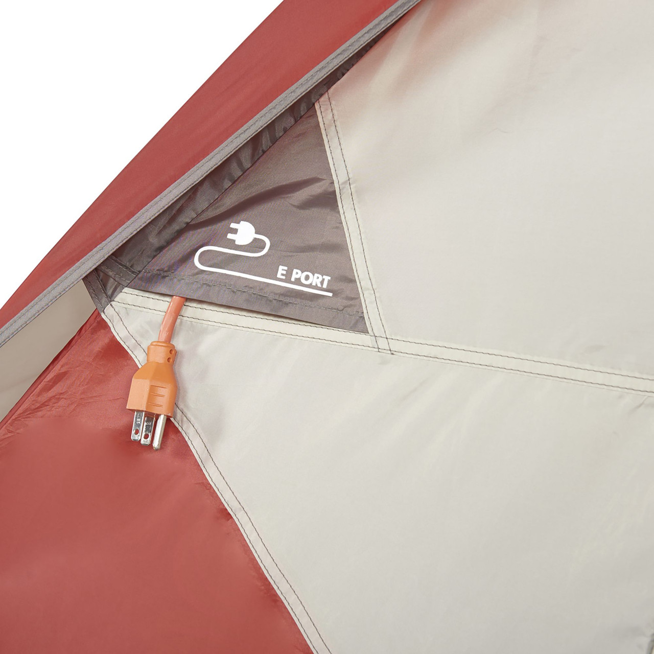 Close up of Wenzel Torry 2 Person Dome Tent, showing port for cords