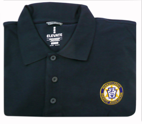 Navy Blue with embroidered logo on left chest