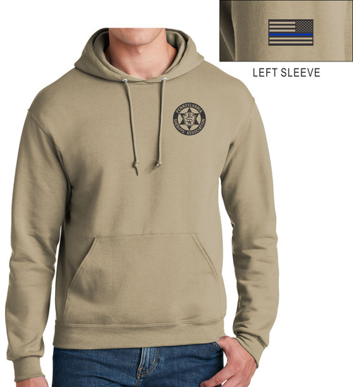 Left sleeve features the Thin Blue Line flag. Back the Blue!