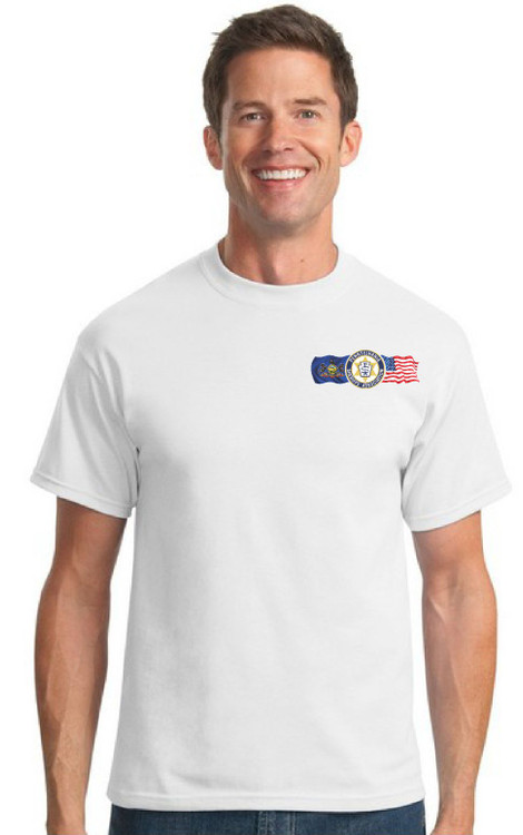 White T-shirt with full color imprint on left chest