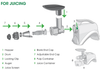Want to do a slow cold press juice extraction of  fruit, vegetables, leafy greens like kale, spinach or wheatgrass? It is easy with your NC800 Low Speed, Masticating Juicer and Nutrition System! Here is an illustration of the Juice Extractor Set-Up. For more pictures, just refer to the User Guide (download via link in FAQ section below).

