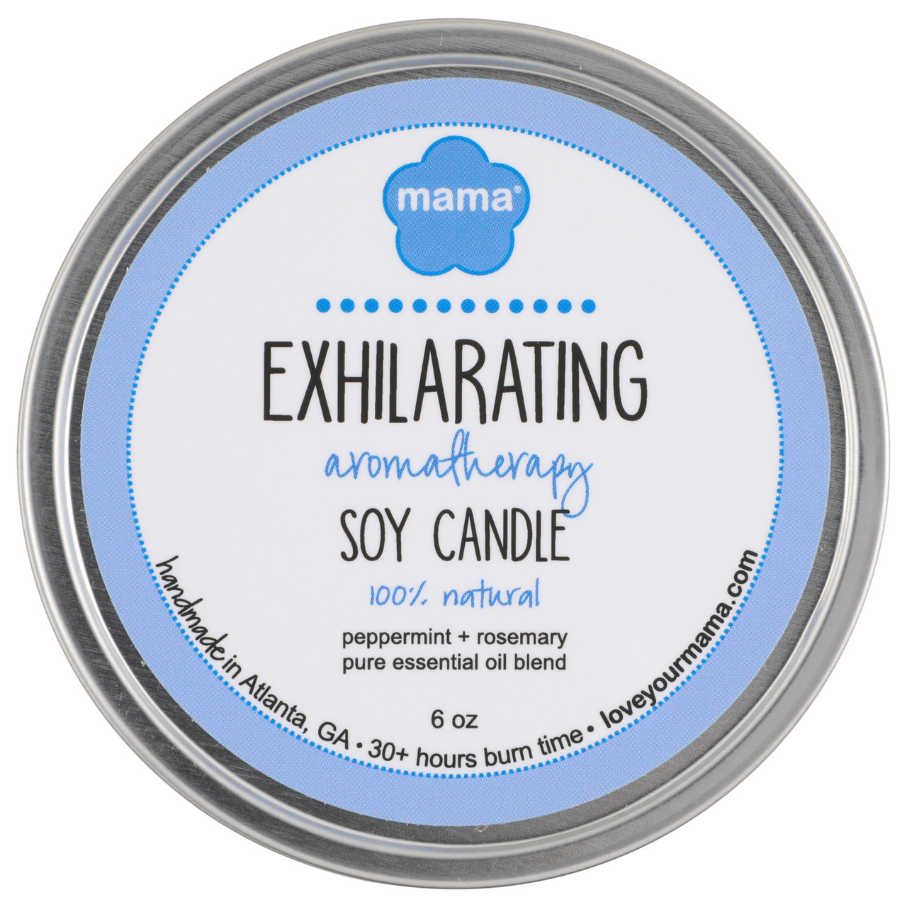 Exhilarating - Peppermint + Rosemary 6 oz soy candle in tin - 100% natural + hand-poured