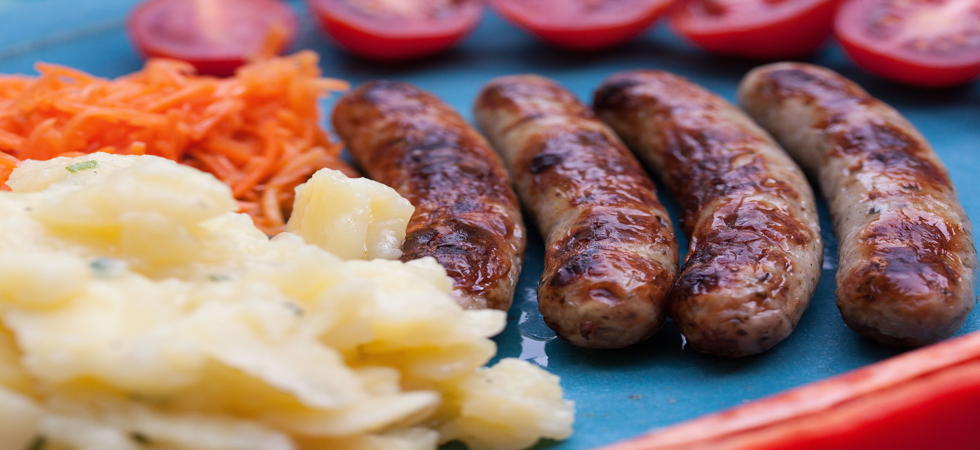 Currywurst, bbq, kartoffelsalat