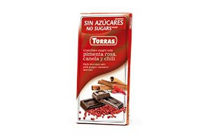 Sugar Free dark chocolate filled with rose pepper, cinnamon and chili