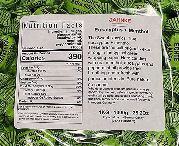 Original Jahnke Eukalyptus + Menthol BonBon 1KG - 35.27 Oz Big Bag -  myGermanCandy.Com