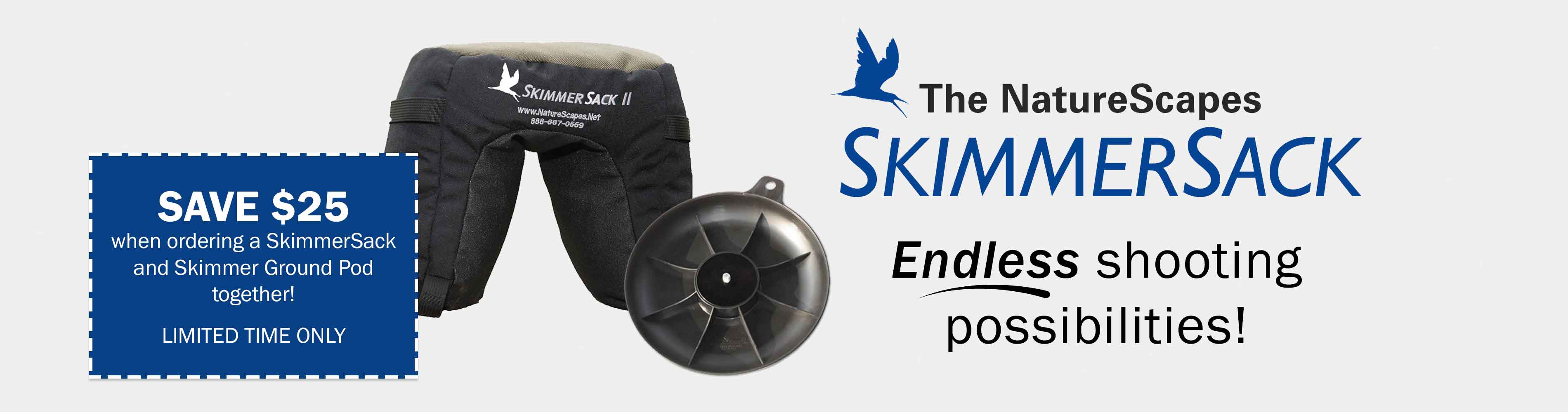 Save $25 when ordering a SkimmerSack and Skimmer Ground Pod together! Limited time only.